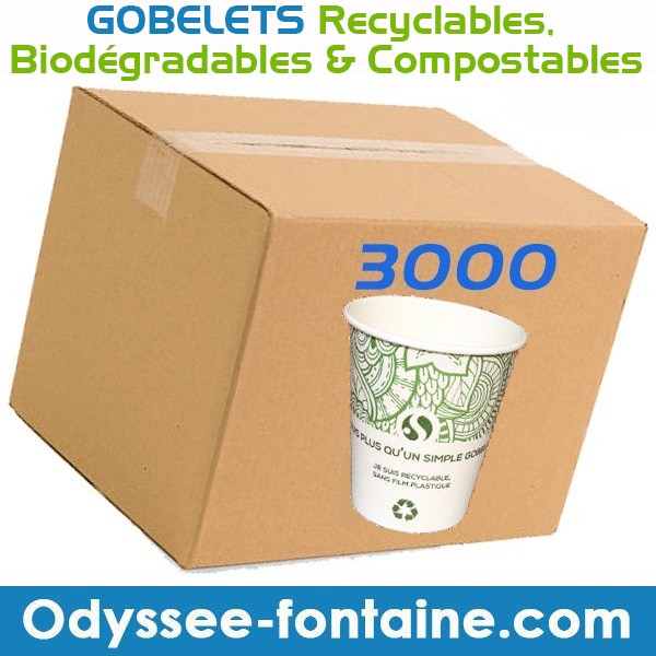Carton de 3000 Gobelets a eau Recyclables, Biodégradables & Compostables