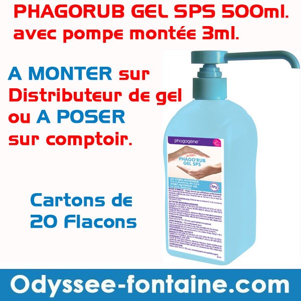 GEL PHAGORUB SPS 500ml. avec pompe montée 3ml pour BORNE OU COMPTOIR PAR 20 GEL PHAGORUB SPS 500ml. avec pompe montée 3ml pour BORNE OU COMPTOIR PAR 20